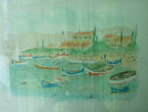 Huchet lithographie Le port